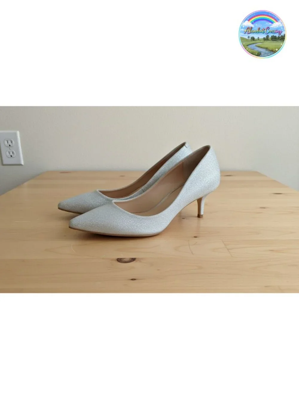 Kitten Heel Pointed Toe Ankle Strap Glitter Pump